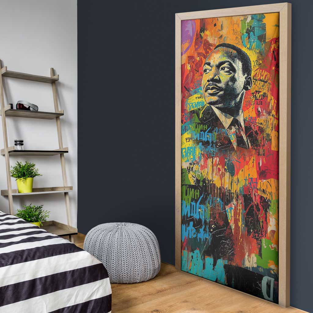 Martin Luther King Jr Door Cover Colorful Street Art Portrait Black History Graffiti Style - African Pride