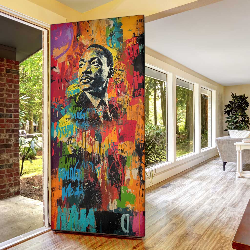 Martin Luther King Jr Door Cover Colorful Street Art Portrait Black History Graffiti Style - African Pride