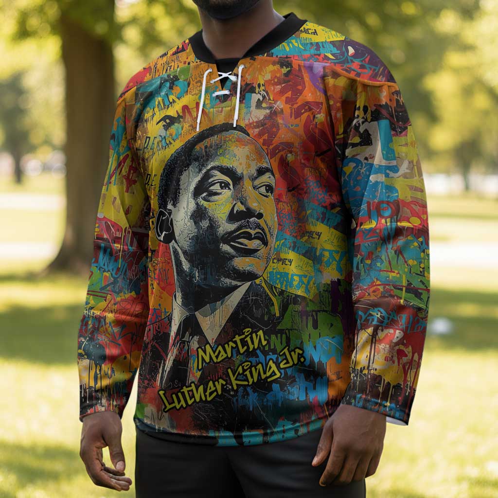 Martin Luther King Jr Hockey Jersey Colorful Street Art Portrait Black History Graffiti Style - African Pride