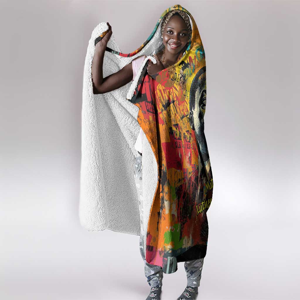 Martin Luther King Jr Hooded Blanket Colorful Street Art Portrait Black History Graffiti Style - African Pride
