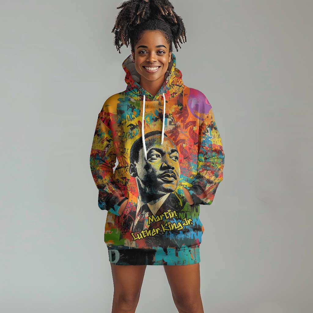Martin Luther King Jr Hoodie Dress Colorful Street Art Portrait Black History Graffiti Style - African Pride