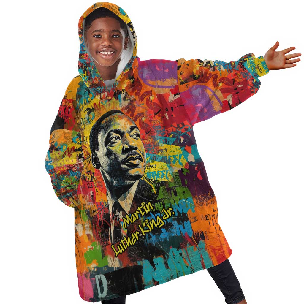 Martin Luther King Jr Kid Wearable Blanket Hoodie Colorful Street Art Portrait Black History Graffiti Style - African Pride