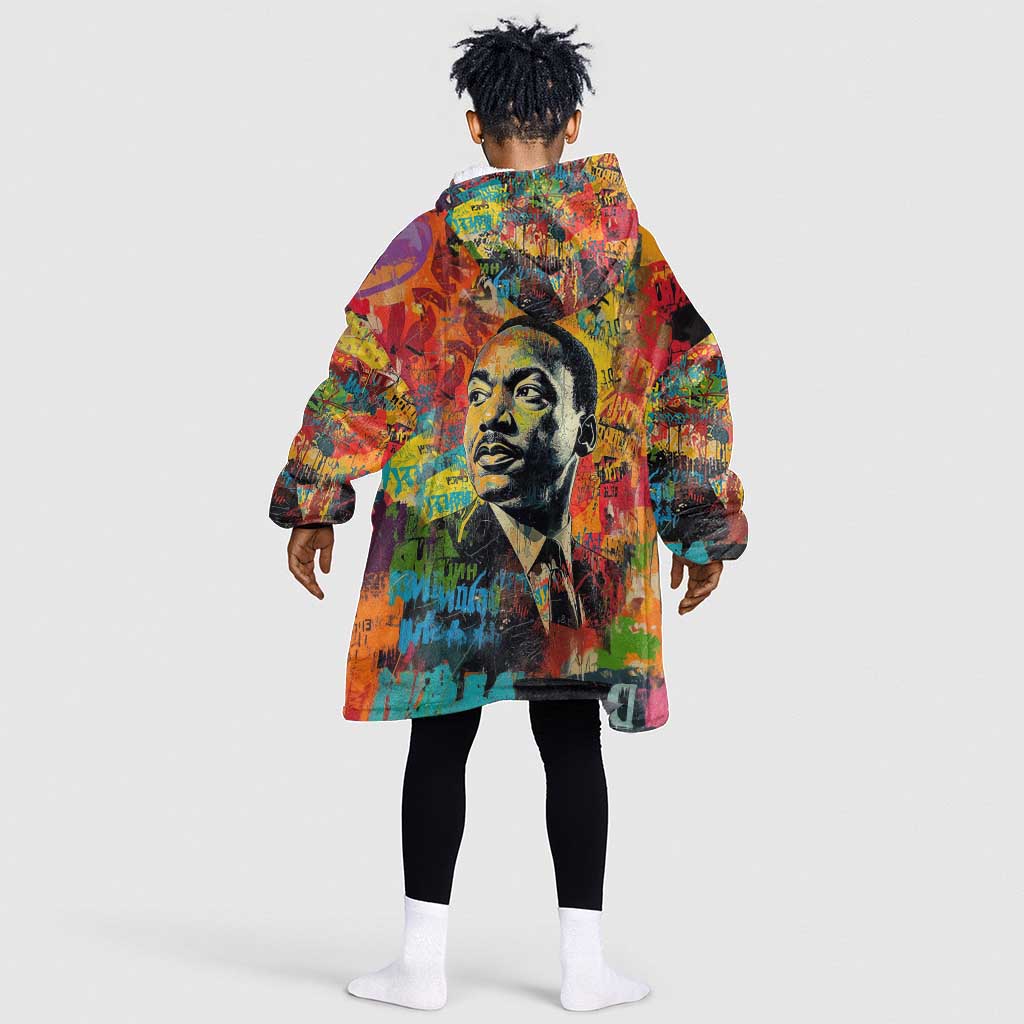 Martin Luther King Jr Kid Wearable Blanket Hoodie Colorful Street Art Portrait Black History Graffiti Style - African Pride