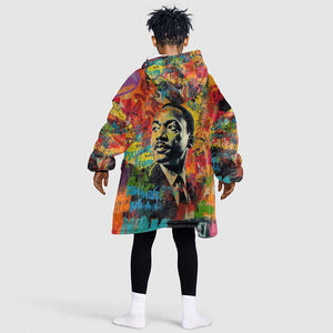 Martin Luther King Jr Kid Wearable Blanket Hoodie Colorful Street Art Portrait Black History Graffiti Style - African Pride