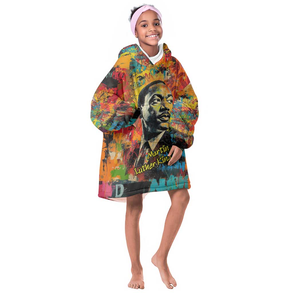 Martin Luther King Jr Kid Wearable Blanket Hoodie Colorful Street Art Portrait Black History Graffiti Style - African Pride