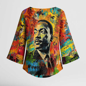 Martin Luther King Jr Kimono Sleeve Blouse Colorful Street Art Portrait Black History Graffiti Style - African Pride