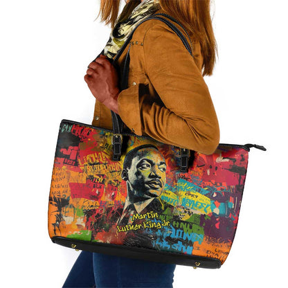 Martin Luther King Jr Leather Tote Bag Colorful Street Art Portrait Black History Graffiti Style - African Pride
