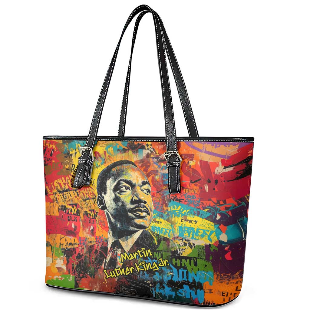 Martin Luther King Jr Leather Tote Bag Colorful Street Art Portrait Black History Graffiti Style - African Pride
