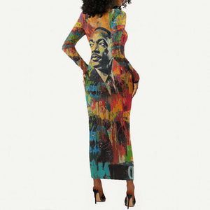 Martin Luther King Jr Long Sleeve Bodycon Dress Colorful Street Art Portrait Black History Graffiti Style - African Pride