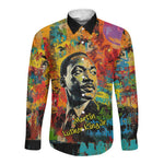 Martin Luther King Jr Long Sleeve Button Shirt Colorful Street Art Portrait Black History Graffiti Style - African Pride
