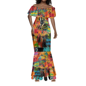 Martin Luther King Jr Mermaid Dress Colorful Street Art Portrait Black History Graffiti Style - African Pride