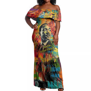 Martin Luther King Jr Off Shoulder Maxi Dress Colorful Street Art Portrait Black History Graffiti Style - African Pride