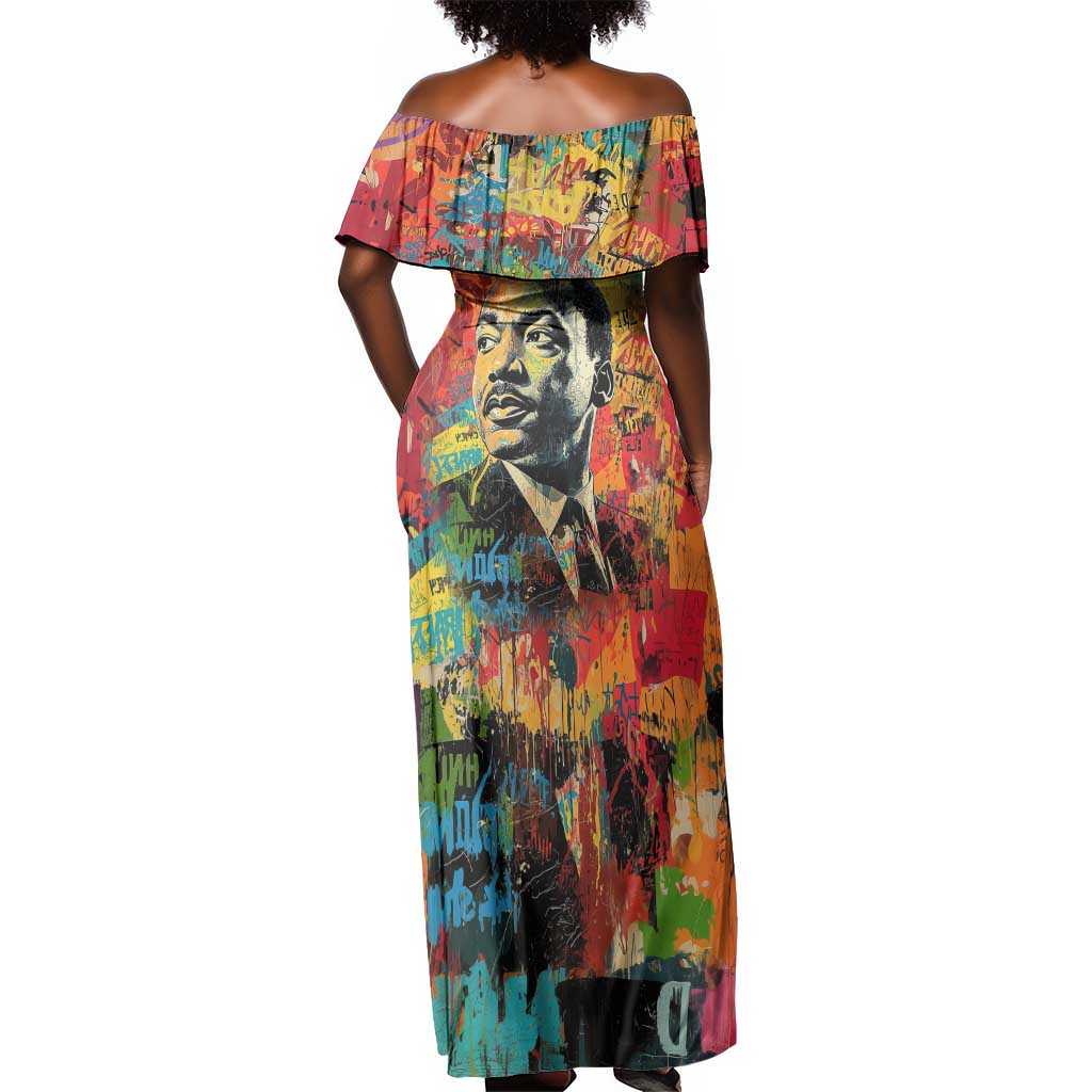 Martin Luther King Jr Off Shoulder Maxi Dress Colorful Street Art Portrait Black History Graffiti Style - African Pride