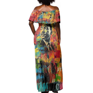 Martin Luther King Jr Off Shoulder Maxi Dress Colorful Street Art Portrait Black History Graffiti Style - African Pride