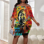 Martin Luther King Jr Off Shoulder Short Dress Colorful Street Art Portrait Black History Graffiti Style - African Pride
