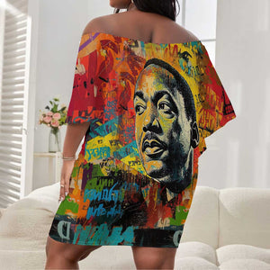 Martin Luther King Jr Off Shoulder Short Dress Colorful Street Art Portrait Black History Graffiti Style - African Pride