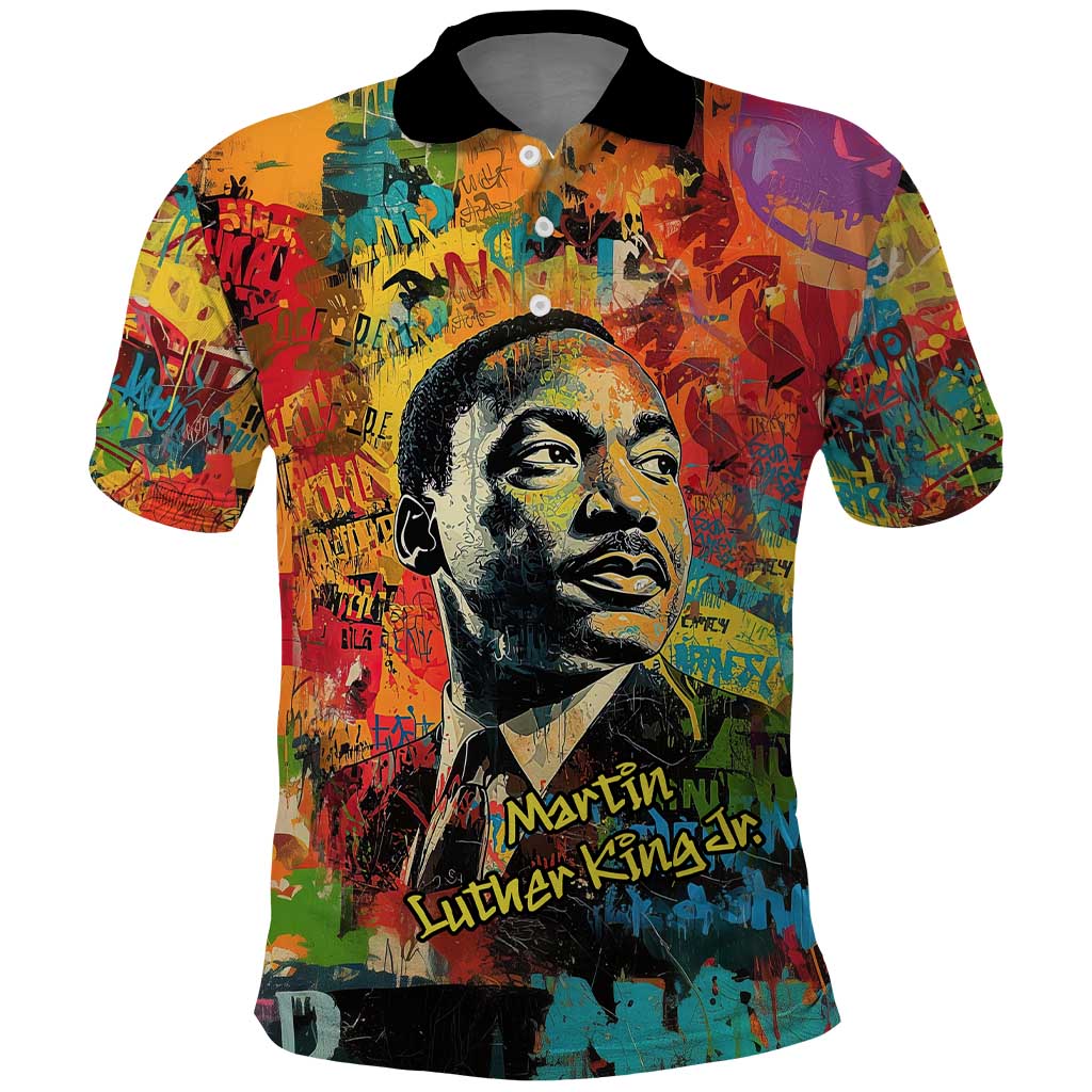 Martin Luther King Jr Polo Shirt Colorful Street Art Portrait Black History Graffiti Style TS04