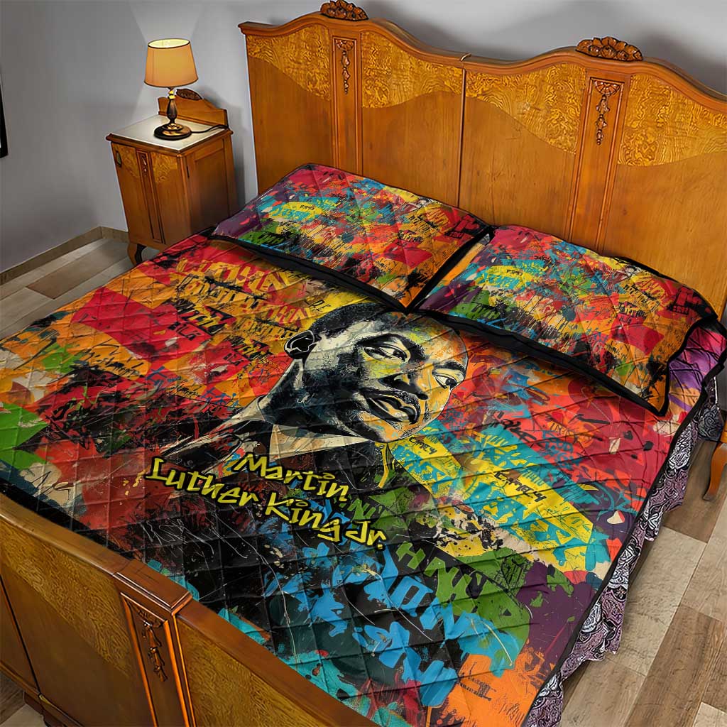 Martin Luther King Jr Quilt Bed Set Colorful Street Art Portrait Black History Graffiti Style - African Pride