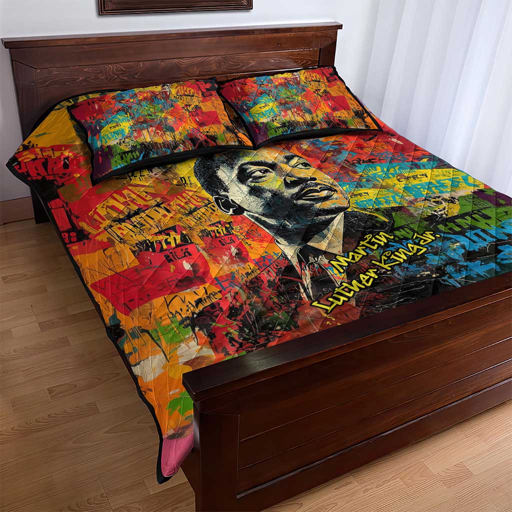 Martin Luther King Jr Quilt Bed Set Colorful Street Art Portrait Black History Graffiti Style - African Pride