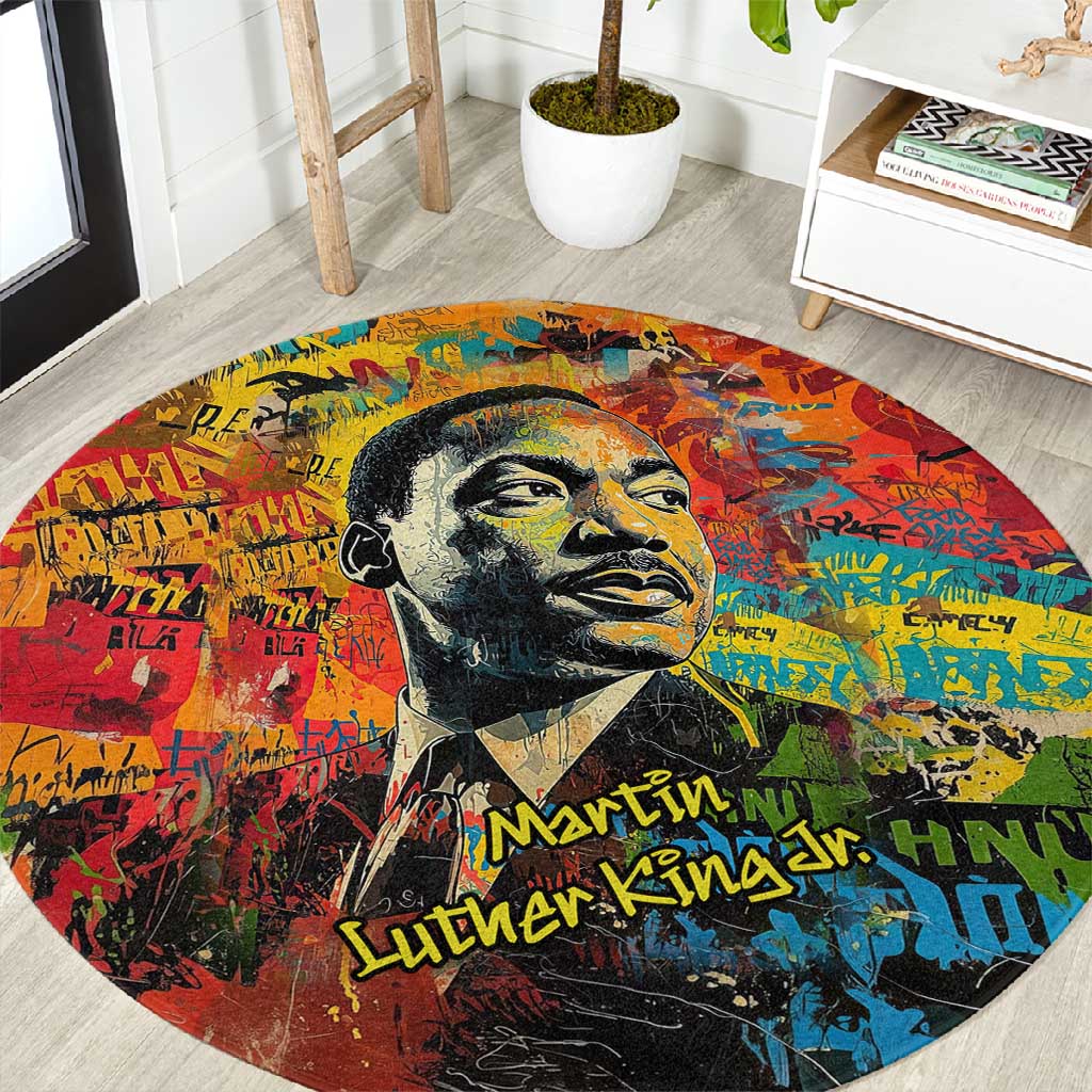 Martin Luther King Jr Round Carpet Colorful Street Art Portrait Black History Graffiti Style - African Pride