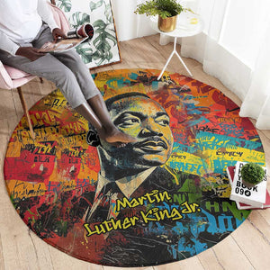 Martin Luther King Jr Round Carpet Colorful Street Art Portrait Black History Graffiti Style - African Pride