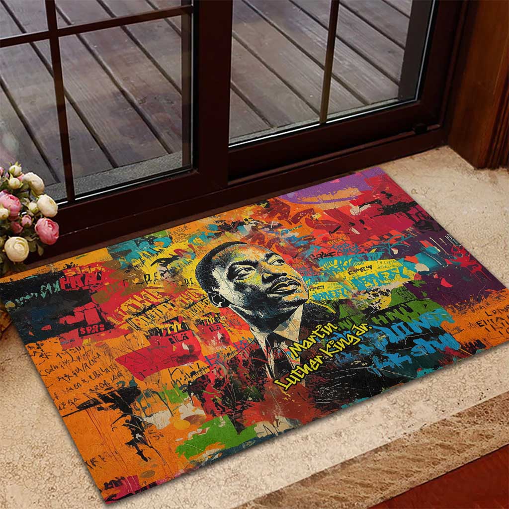 Martin Luther King Jr Rubber Doormat Colorful Street Art Portrait Black History Graffiti Style - African Pride