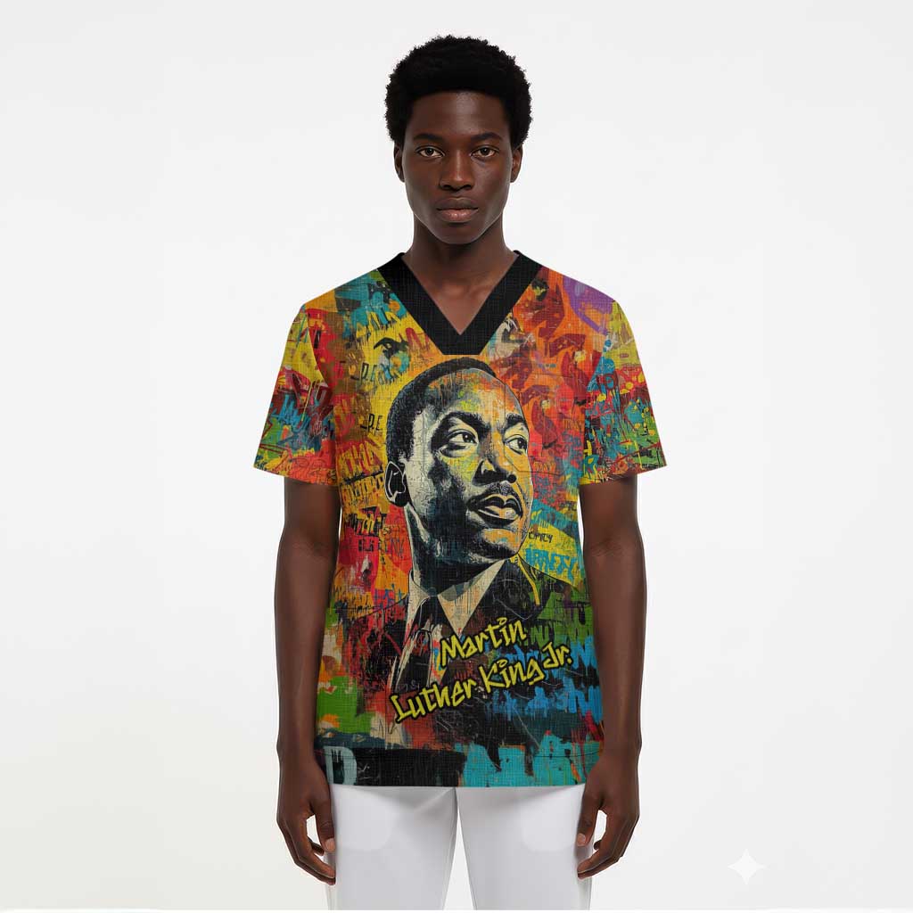 Martin Luther King Jr Scrub Top Colorful Street Art Portrait Black History Graffiti Style - African Pride