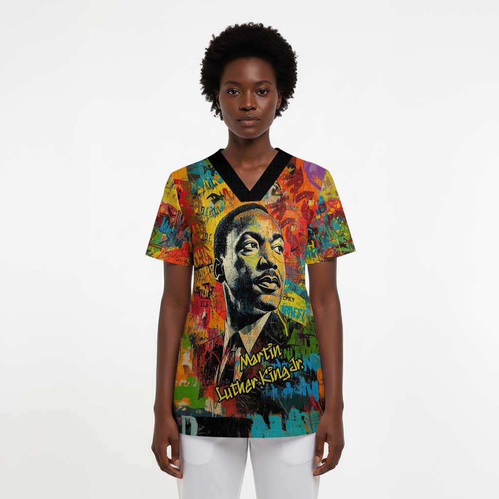 Martin Luther King Jr Scrub Top Colorful Street Art Portrait Black History Graffiti Style - African Pride