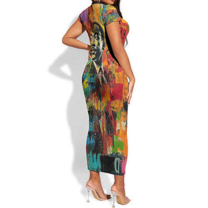 Martin Luther King Jr Short Sleeve Bodycon Dress Colorful Street Art Portrait Black History Graffiti Style TS04