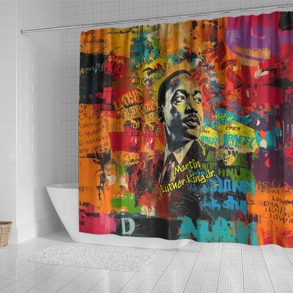 Martin Luther King Jr Shower Curtain Colorful Street Art Portrait Black History Graffiti Style - African Pride