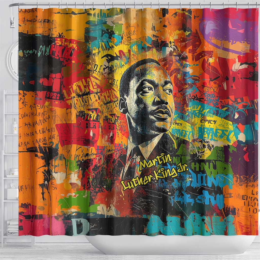 Martin Luther King Jr Shower Curtain Colorful Street Art Portrait Black History Graffiti Style - African Pride