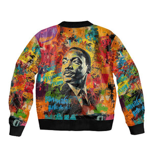 Martin Luther King Jr Sleeve Zip Bomber Jacket Colorful Street Art Portrait Black History Graffiti Style - African Pride