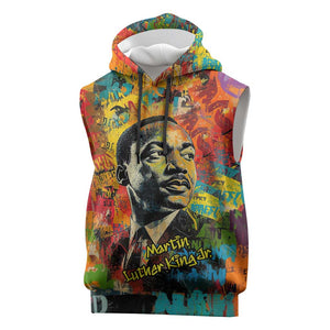 Martin Luther King Jr Sleeveless Hoodie Colorful Street Art Portrait Black History Graffiti Style - African Pride