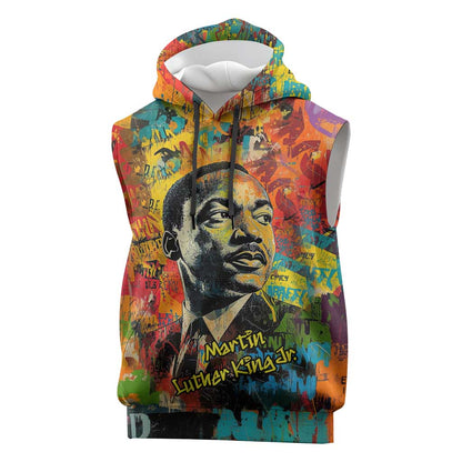 Martin Luther King Jr Sleeveless Hoodie Colorful Street Art Portrait Black History Graffiti Style - African Pride