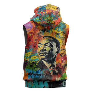 Martin Luther King Jr Sleeveless Zip Hoodie Colorful Street Art Portrait Black History Graffiti Style - African Pride