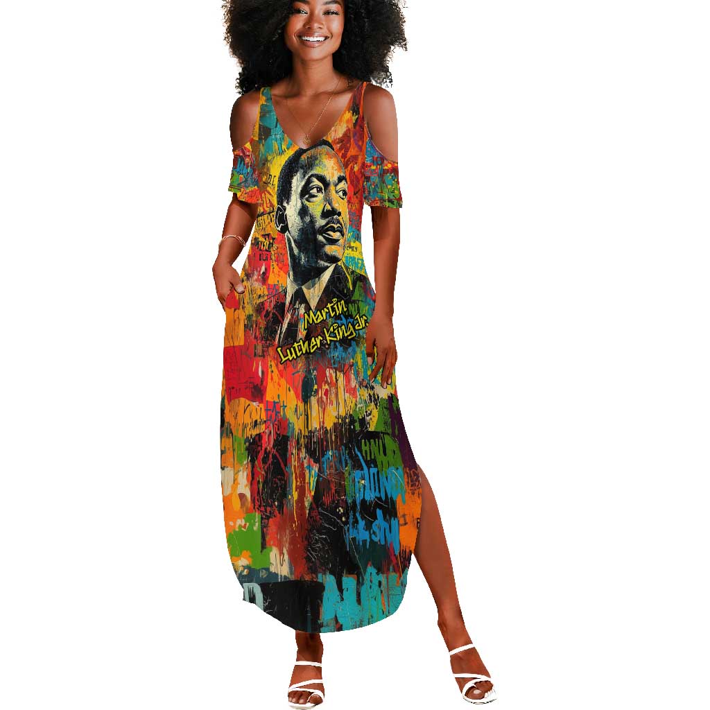 Martin Luther King Jr Summer Maxi Dress Colorful Street Art Portrait Black History Graffiti Style TS04