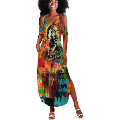 Martin Luther King Jr Summer Maxi Dress Colorful Street Art Portrait Black History Graffiti Style TS04
