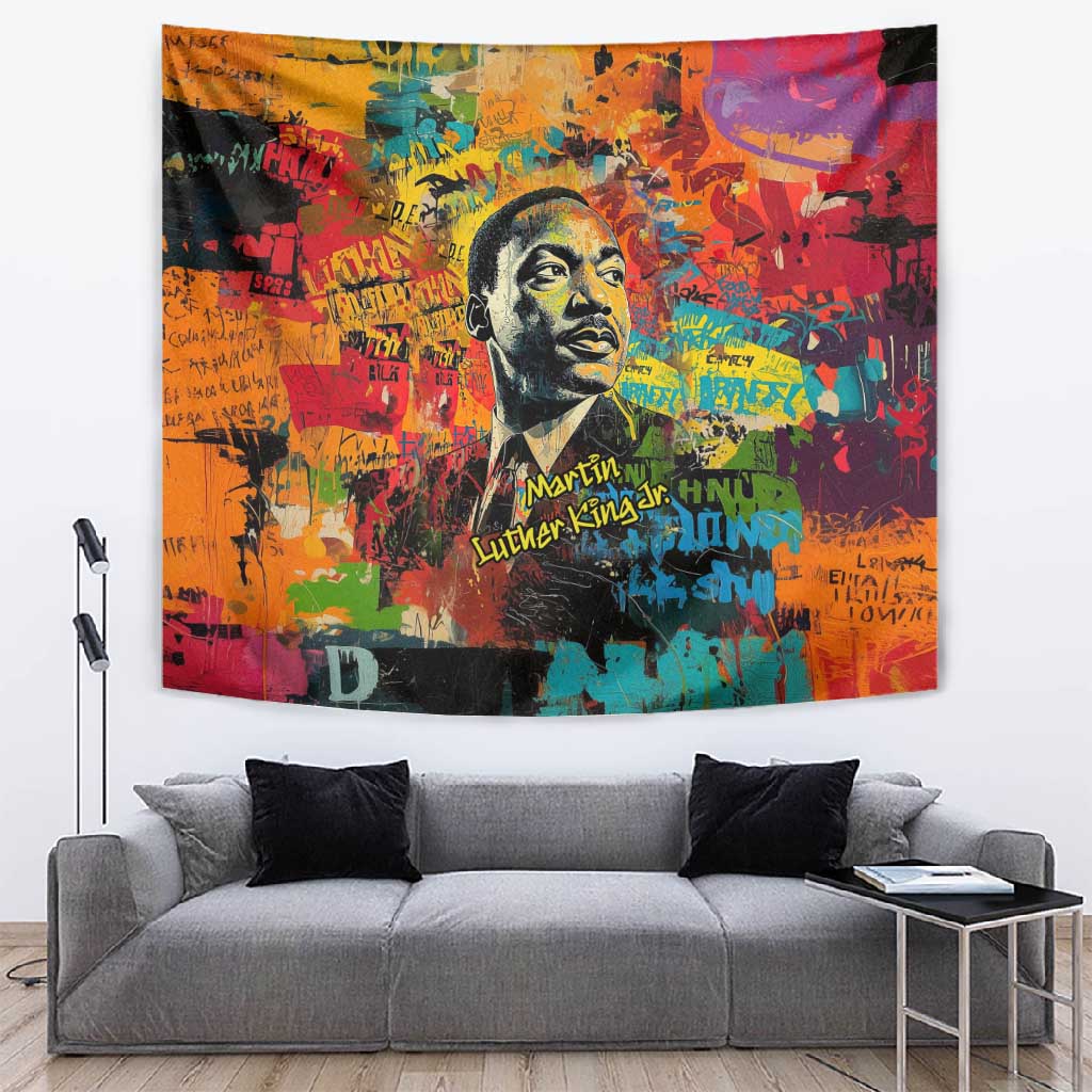 Martin Luther King Jr Tapestry Colorful Street Art Portrait Black History Graffiti Style - African Pride