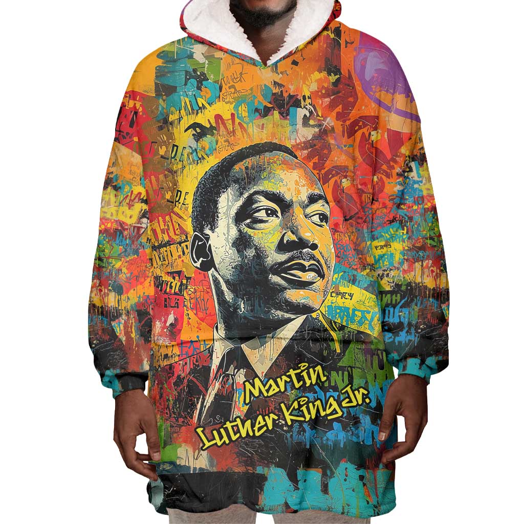 Martin Luther King Jr Wearable Blanket Hoodie Colorful Street Art Portrait Black History Graffiti Style - African Pride