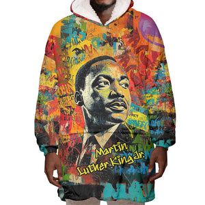 Martin Luther King Jr Wearable Blanket Hoodie Colorful Street Art Portrait Black History Graffiti Style - African Pride