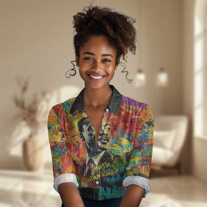 Martin Luther King Jr Women Casual Shirt Colorful Street Art Portrait Black History Graffiti Style - African Pride