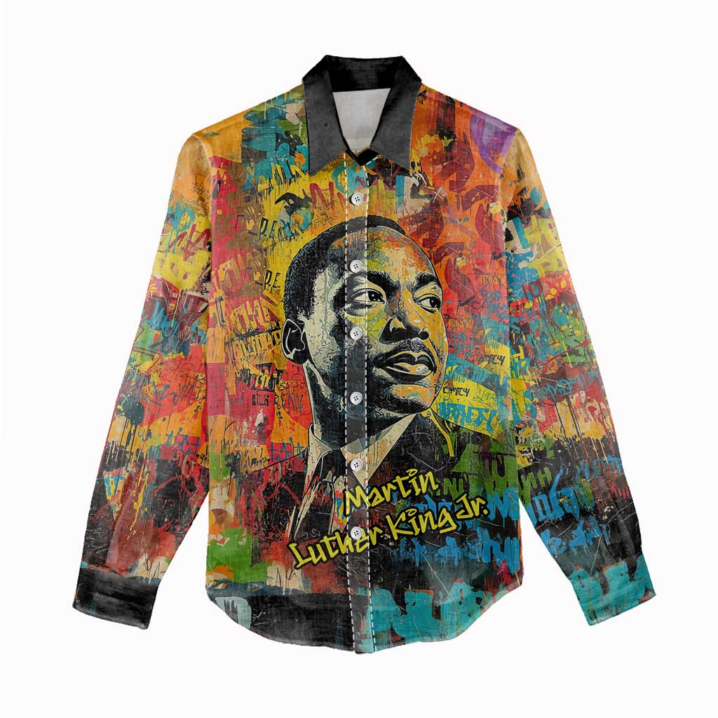 Martin Luther King Jr Women Casual Shirt Colorful Street Art Portrait Black History Graffiti Style - African Pride