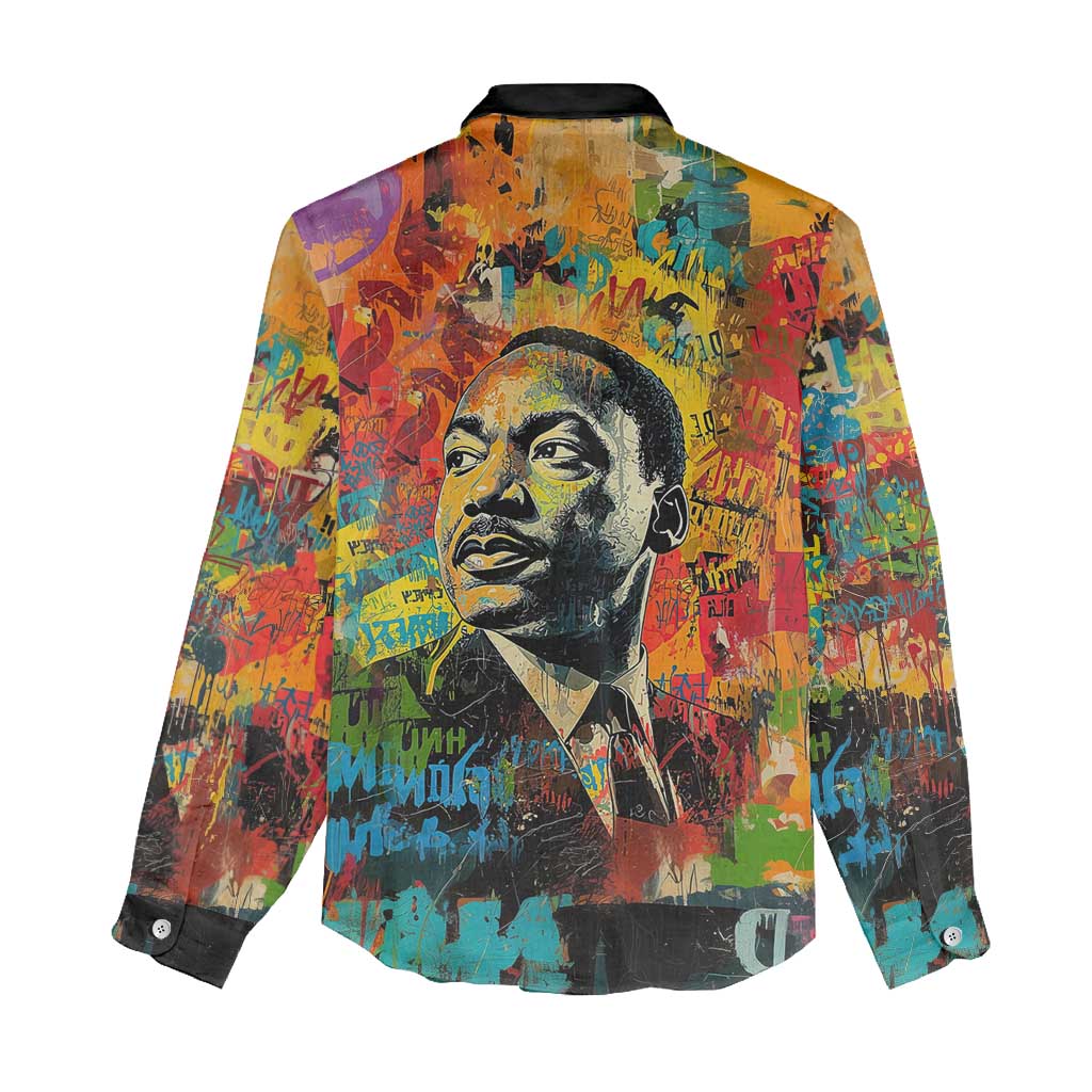 Martin Luther King Jr Women Casual Shirt Colorful Street Art Portrait Black History Graffiti Style - African Pride