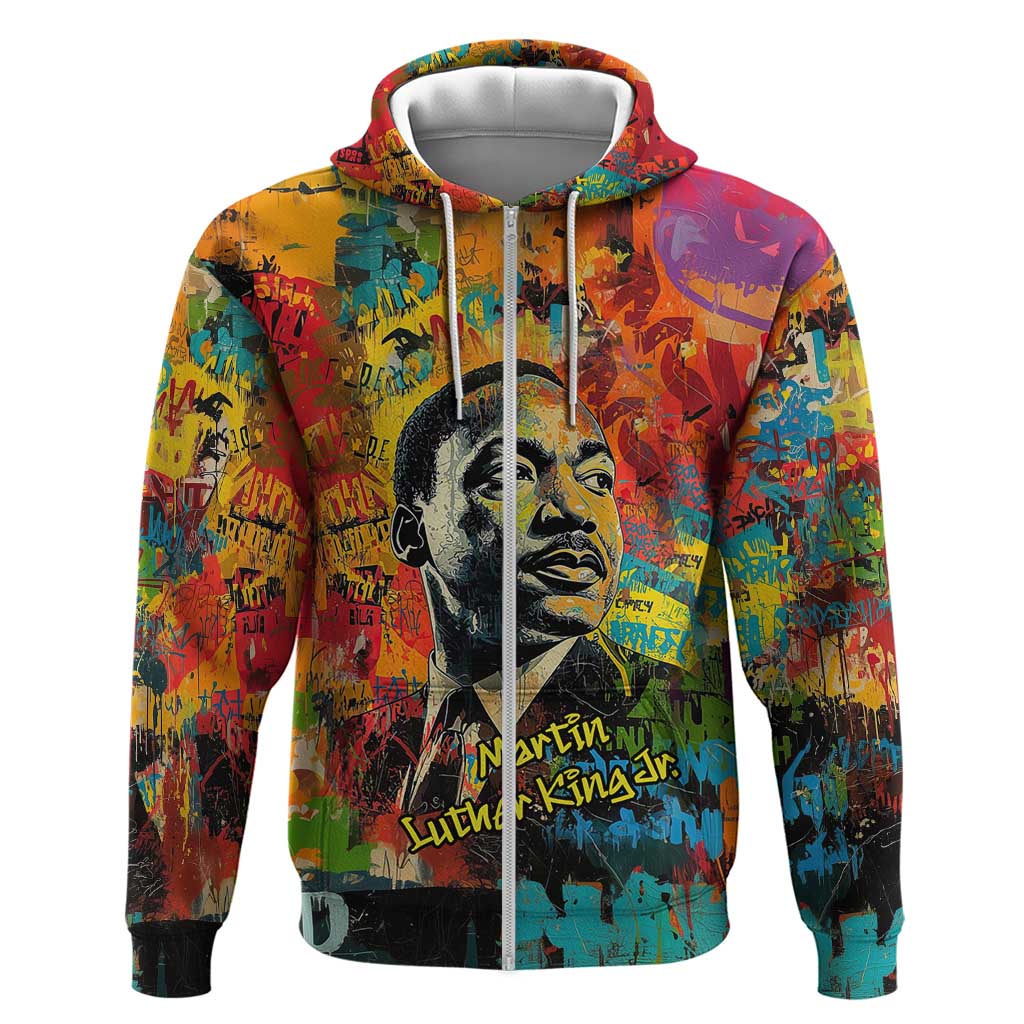 Martin Luther King Jr Zip Hoodie Colorful Street Art Portrait Black History Graffiti Style - African Pride