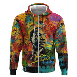 Martin Luther King Jr Zip Hoodie Colorful Street Art Portrait Black History Graffiti Style - African Pride