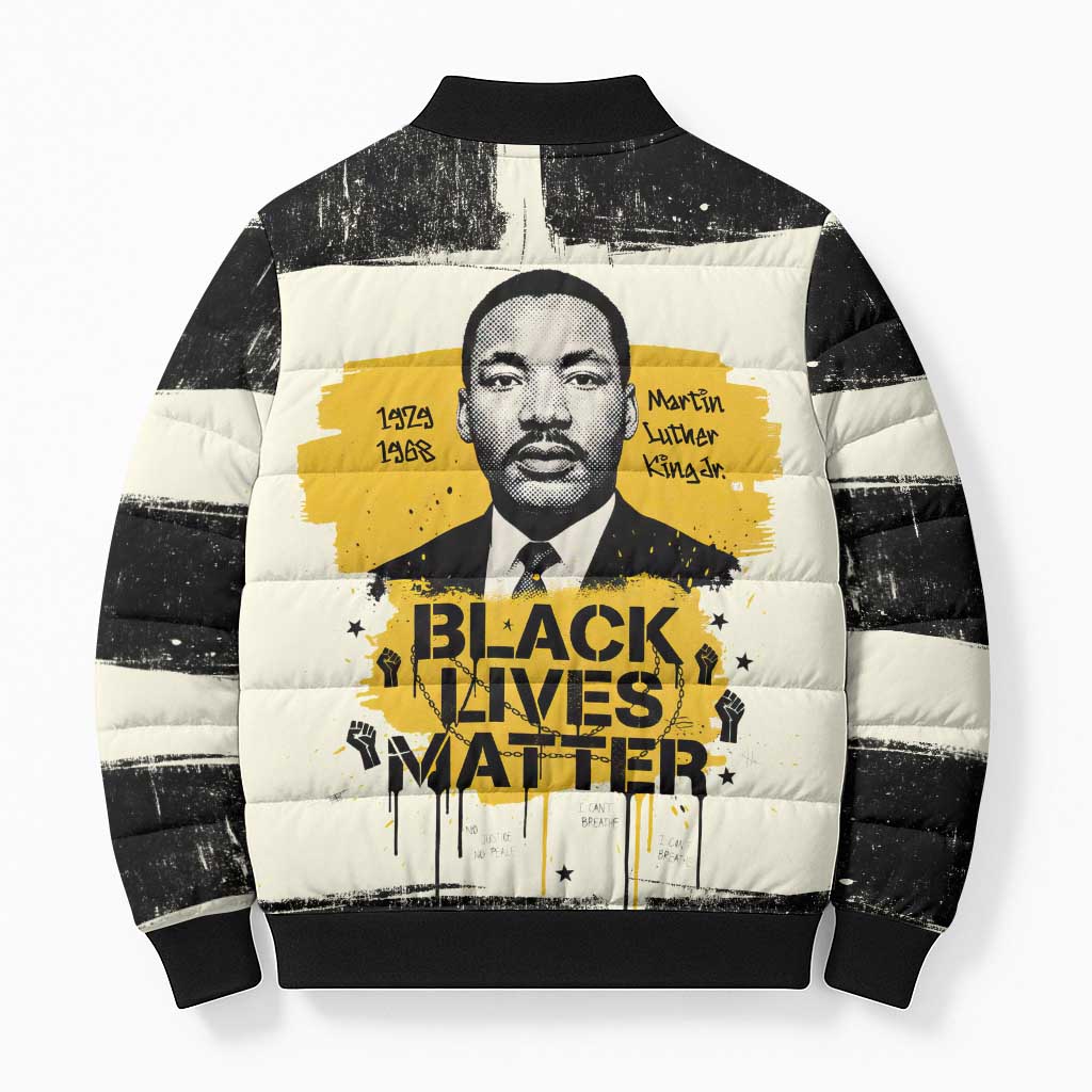 Martin Luther King Jr Bomber Puffer Jacket Black Lives Matter Street Art Portrait Civil Rights Tribute Bold Striped - African Pride