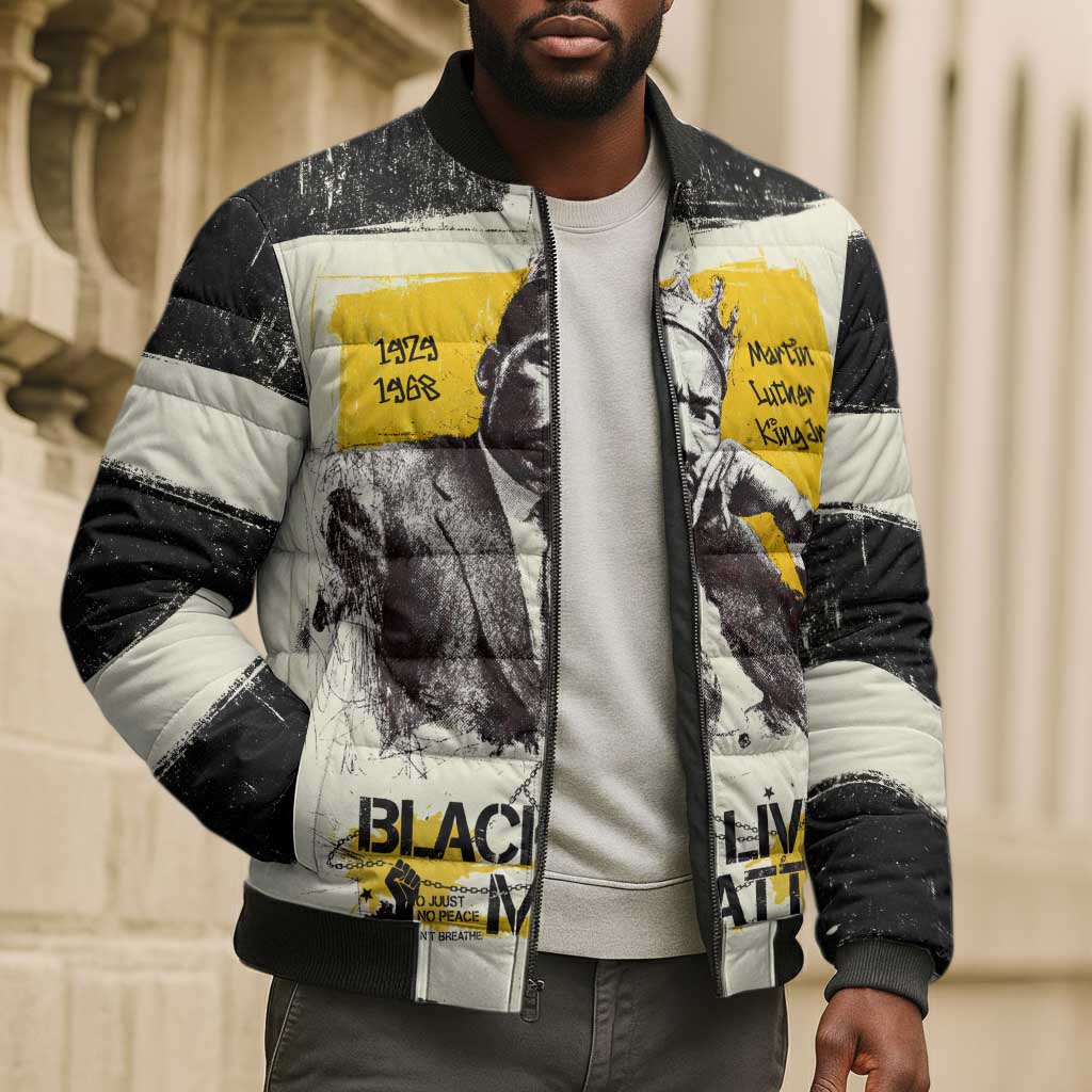 Martin Luther King Jr Bomber Puffer Jacket Black Lives Matter Street Art Portrait Civil Rights Tribute Bold Striped - African Pride