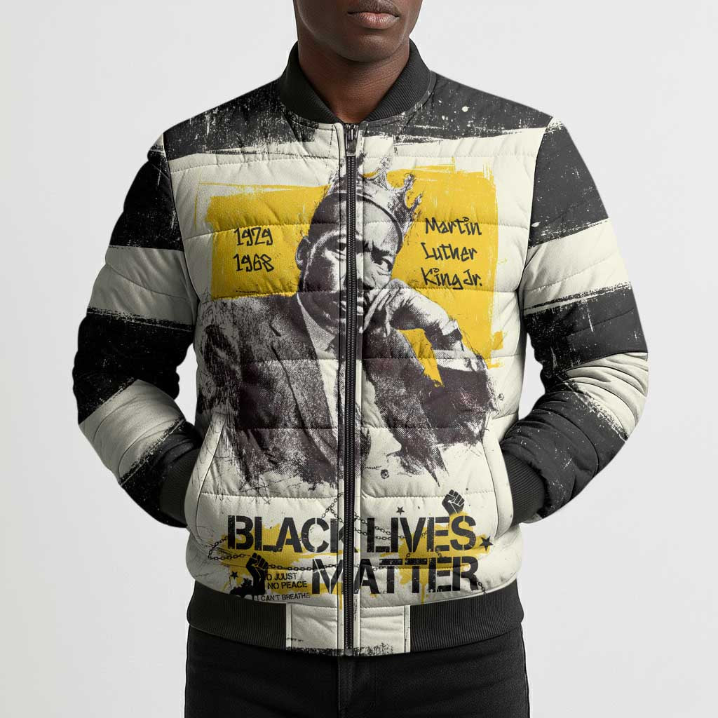 Martin Luther King Jr Bomber Puffer Jacket Black Lives Matter Street Art Portrait Civil Rights Tribute Bold Striped - African Pride