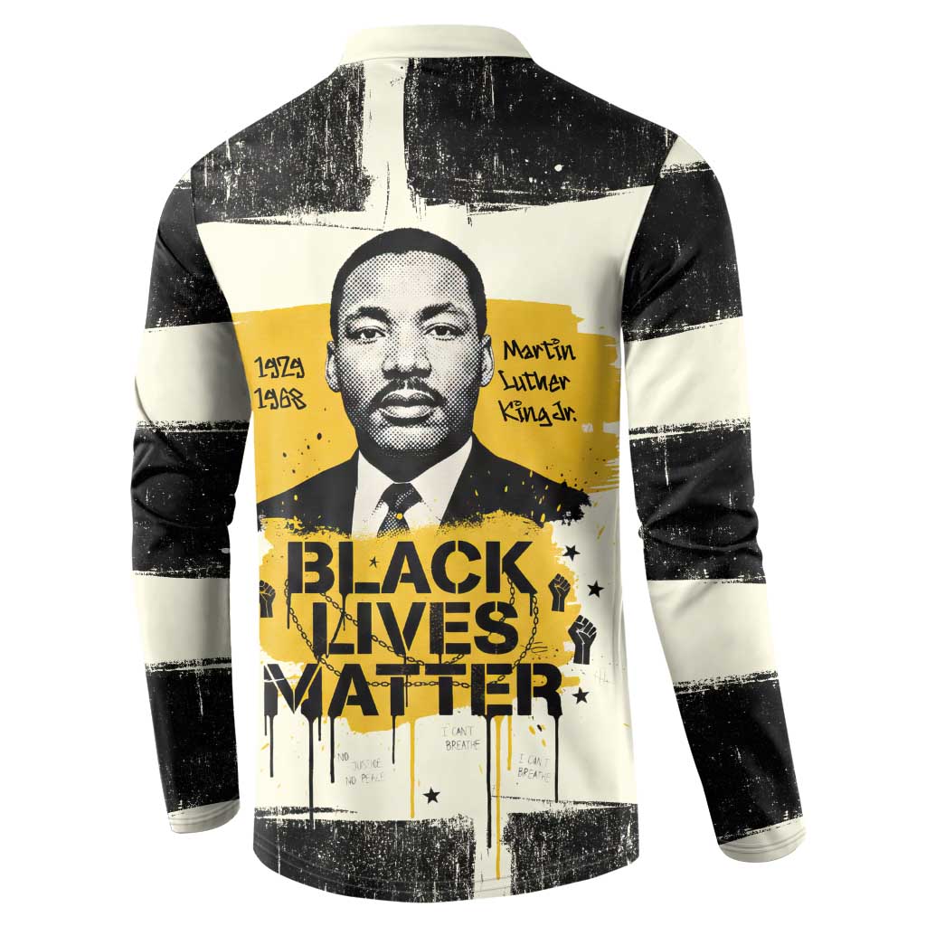 Martin Luther King Jr Button Sweatshirt Black Lives Matter Street Art Portrait Civil Rights Tribute Bold Striped