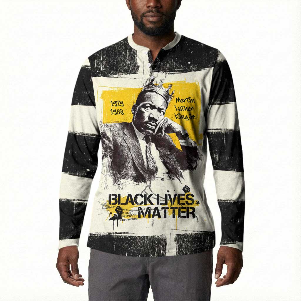 Martin Luther King Jr Button Sweatshirt Black Lives Matter Street Art Portrait Civil Rights Tribute Bold Striped